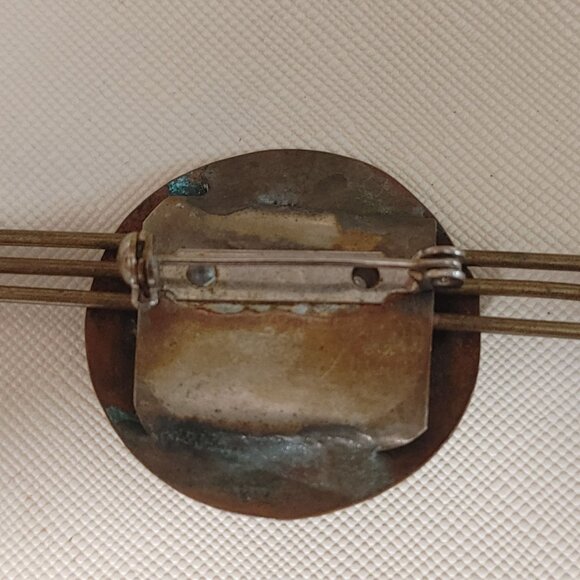 Vintage Copper Brass Brooch Steampunk Abstract Circular Design Artist Abstract - Picture 4 of 11